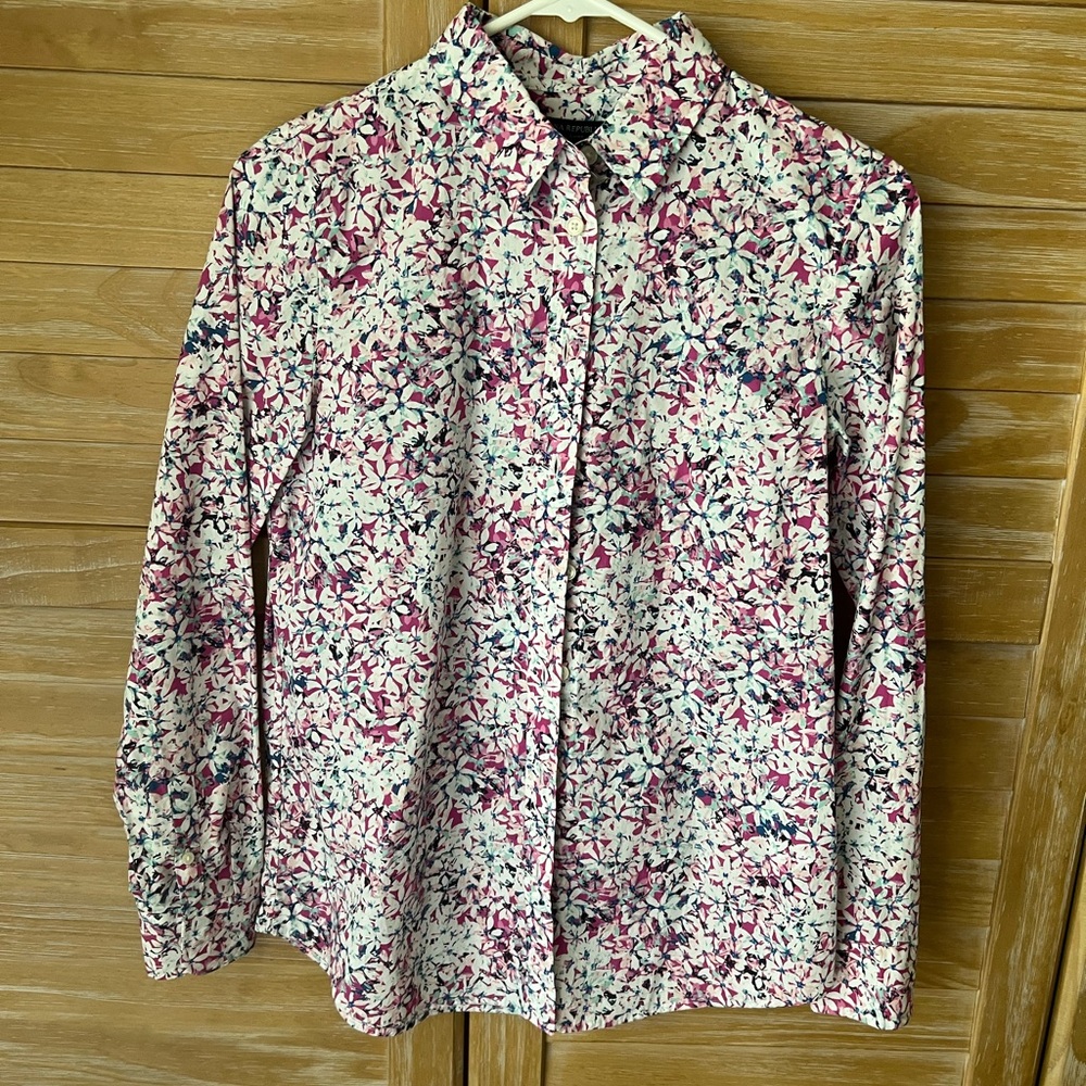 Banana Republic Cream Floral Button-Down Shirt with Pink & Blue Accents